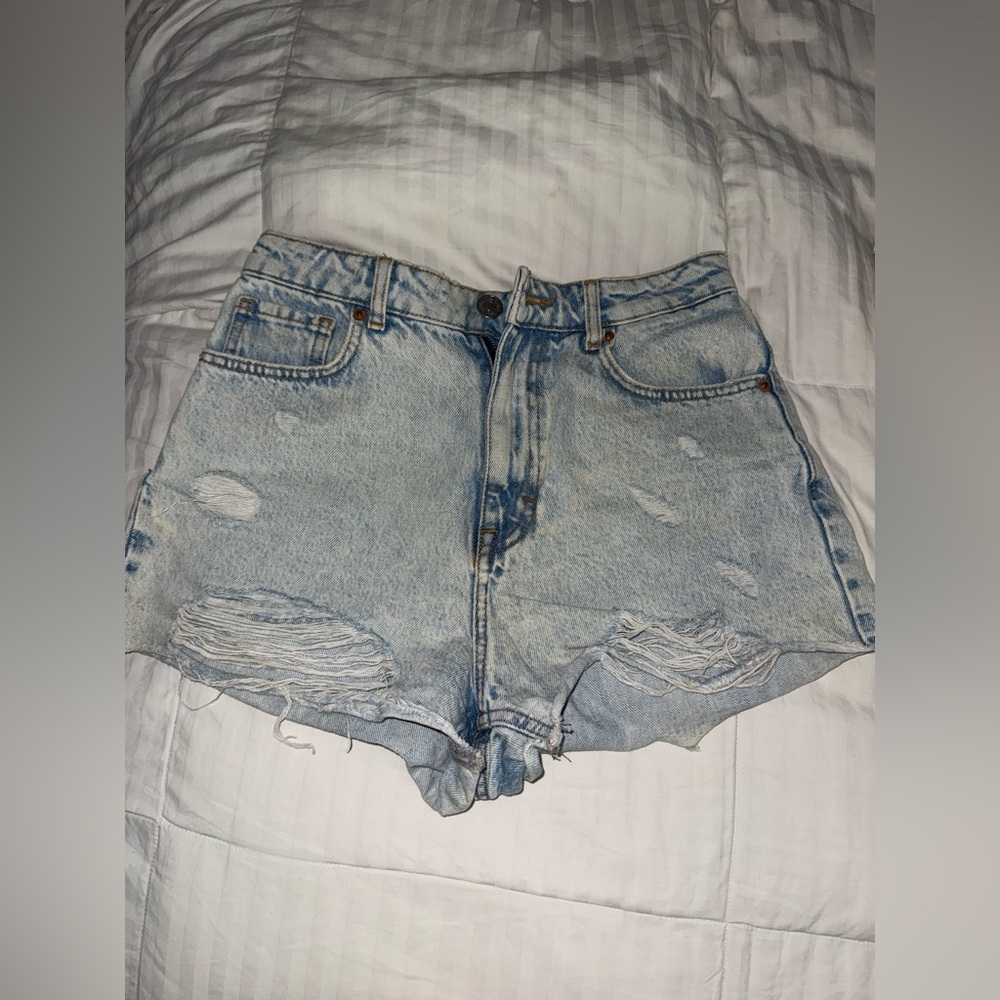 Zara Blue Jean Shorts Distressed High-Waisted